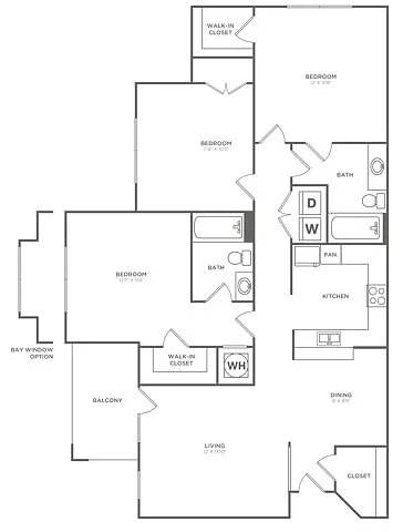 Floor plan Canterbury with Bay (1213 SF)