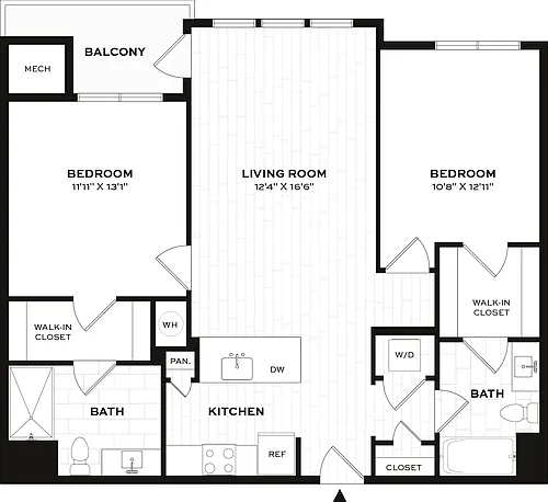Floor plan 2 Bed/2 Bath-E1