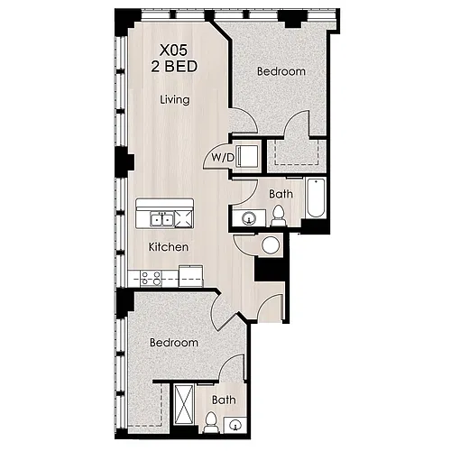 Floor plan 2 Bed / 2 Bath 1030 sq ft A