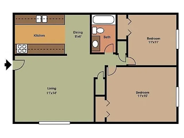 Floor plan El Madrid 2 Bedroom, 1 Bathroom