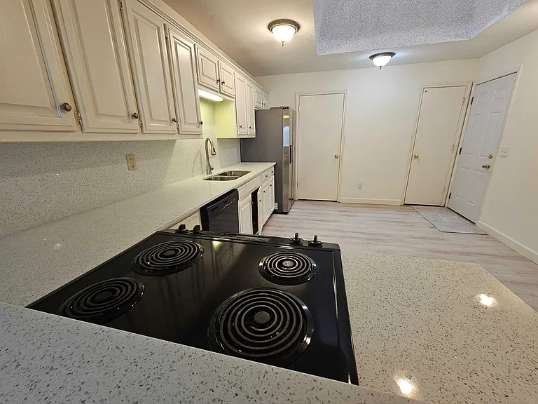 New quartz countertop with new sink and faucet.