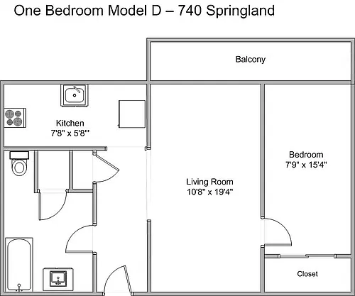 Floor plan 740 Springland 1-Bed Small