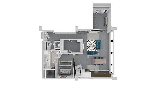 Floor plan B1 - 1 Bedroom 1 Bath + Den