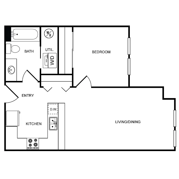 Floor plan Clearwater 1 Bed 1 Bath
