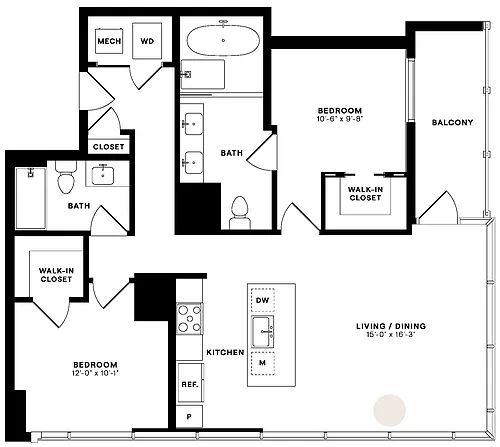 Floor plan 2 Bed/2 Bath-2A