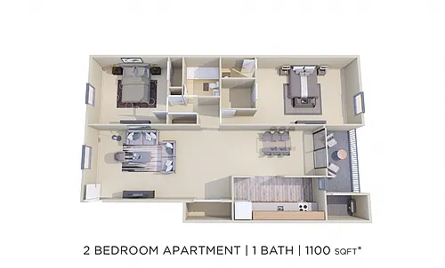 Floor plan Two Bedroom 1.5 Bath - 1,100 sqft