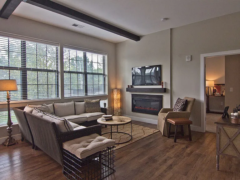 Wide-plank, wood finish flooring in living areas