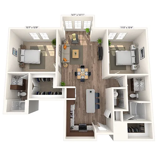 Floor plan Traditional 2x2 1110-1152 SF