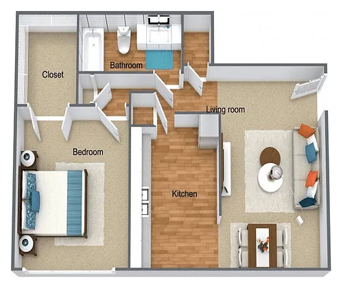 Floor plan 1 bedroom, 1 bathroom