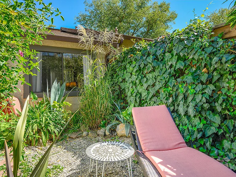 The extra side of the patio, for a little privacy and shade.