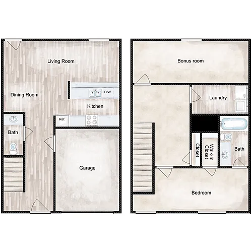 Floor plan 1 Bed with Den 1.5 Bath Townhouse - Laurel Ridge I