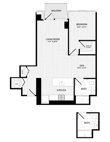 Floor plan 1 Bed/1 Bath Den-2A-2
