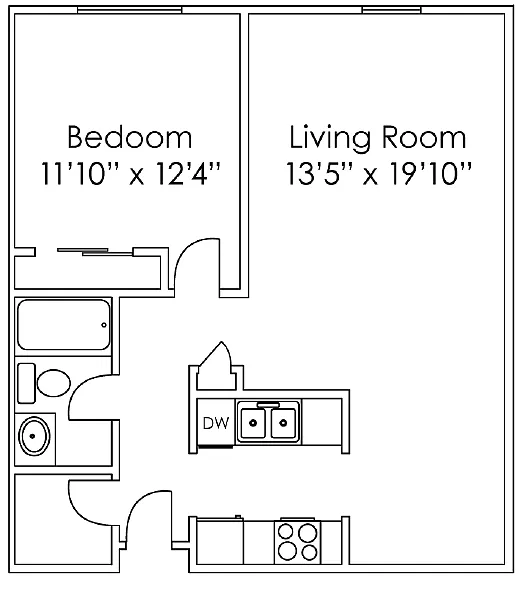 Floor plan 1 Bedroom E
