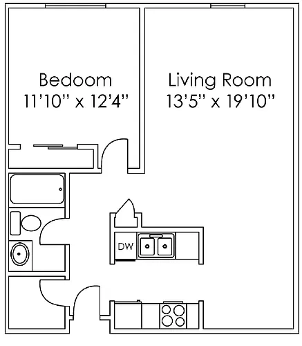 Floor plan 1 Bedroom E