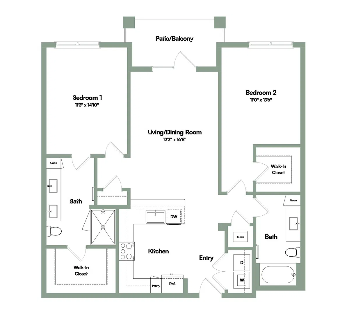 Floor plan The Revelry | 2 Bed | 2 Bath