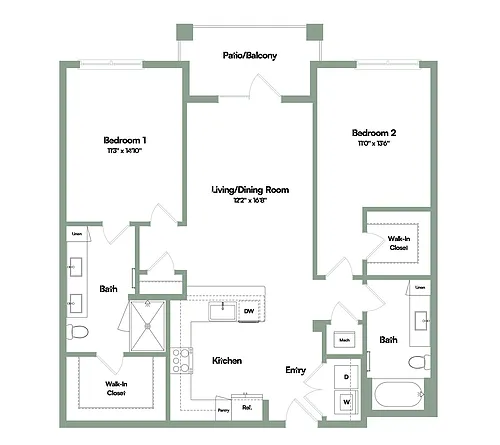 Floor plan The Revelry | 2 Bed | 2 Bath