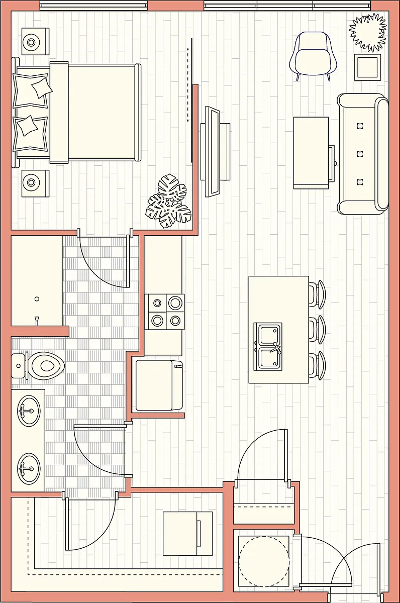 Floor plan A1 - 1 Bed 1 Bath