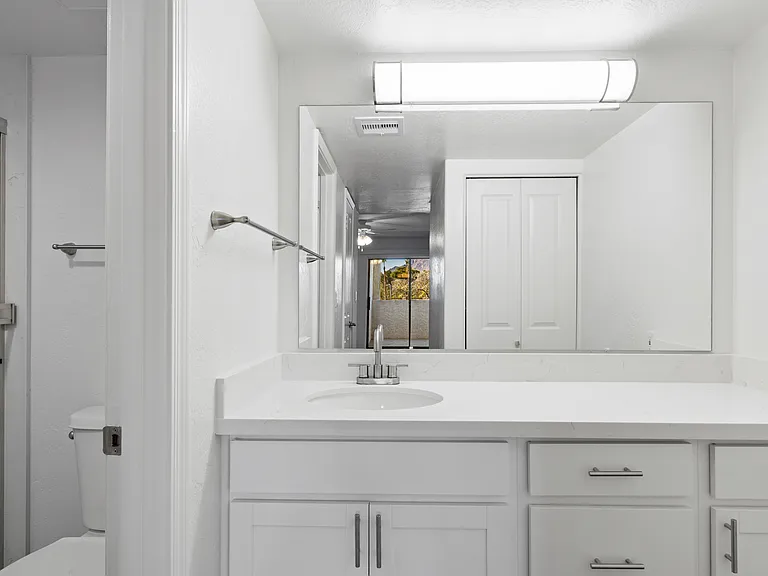 Master bathroom includes Walk in Shower with sliding glass doors. Large vanity and Linen Closet.
