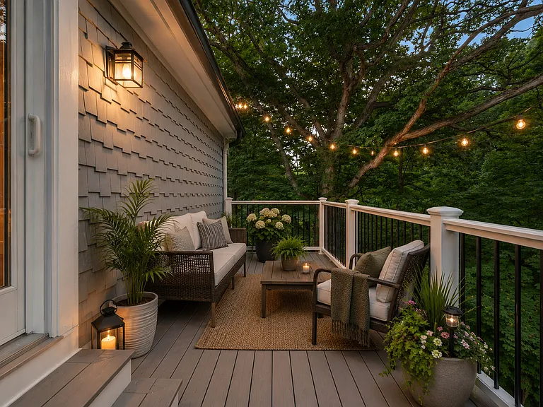 rear deck living with the 200 year oak trees