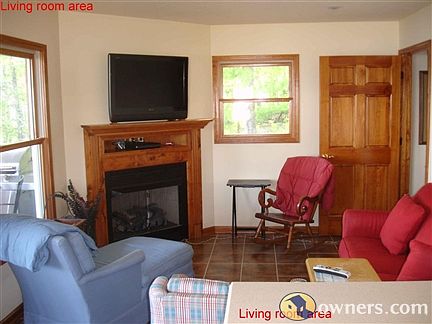 Living room area, gas log fireplace