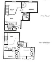 Floor plan 3 Bedroom 2 Bath - 1070 SqFt