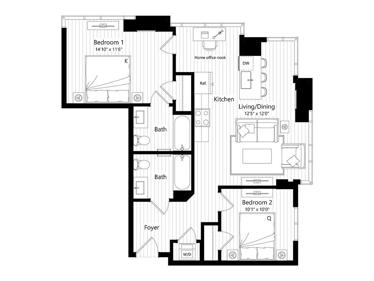 Floor plan MC5 | 2 Bed | 2 Bath