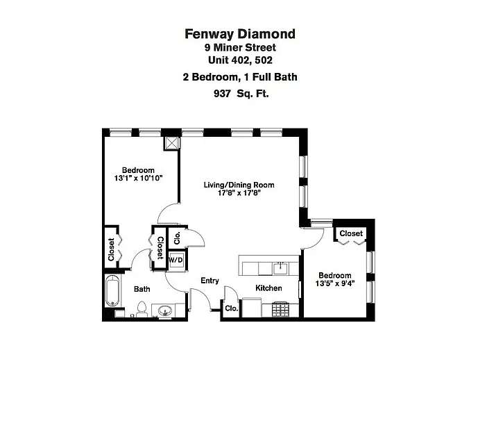 Floor plan 2 beds - 1 bath