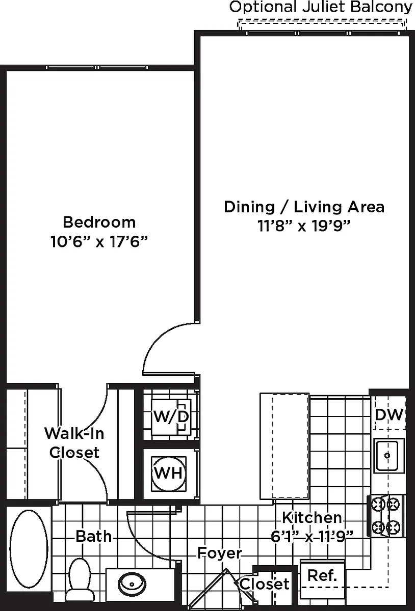 Floor plan 1 Bedroom 1 Bath - A20 Affordable 80%