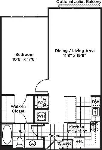 Floor plan 1 Bedroom 1 Bath - A20 Affordable 80%
