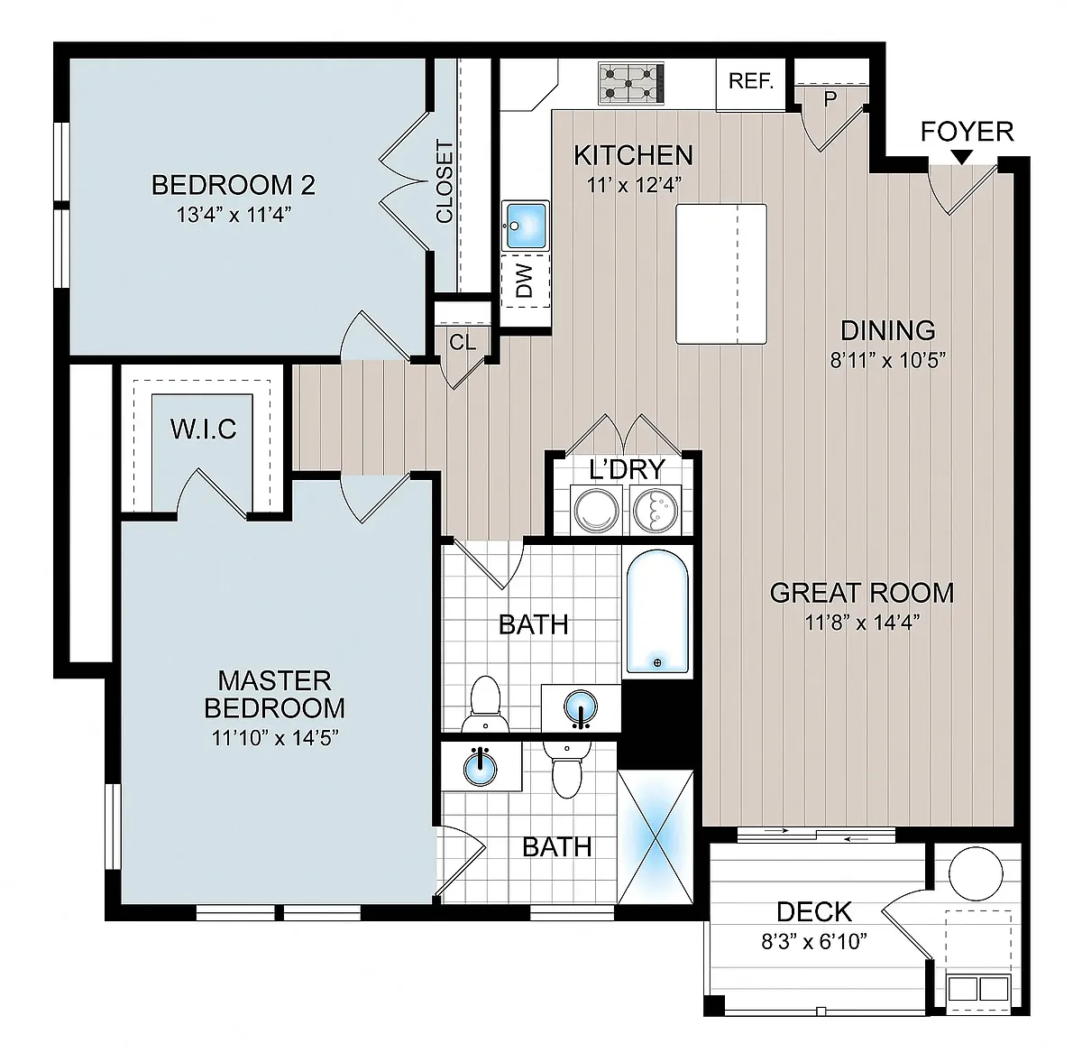 Floor plan 2 Bedroom 2 Bathroom L Elevator