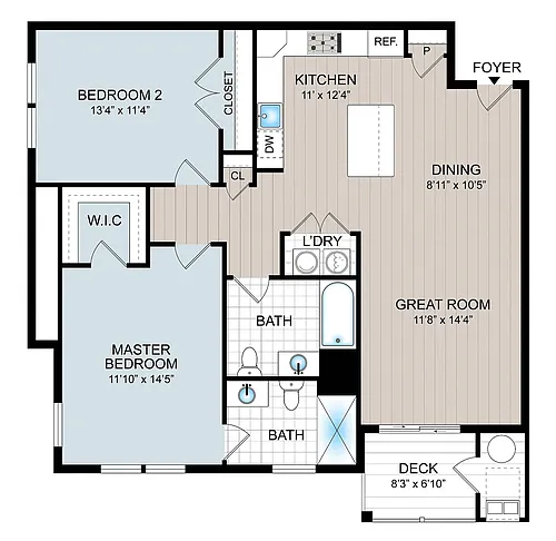 Floor plan 2 Bedroom 2 Bathroom L Elevator