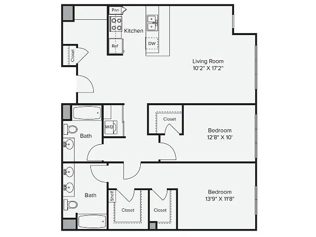 Floor plan 2 Bed 2 Bath - 2E