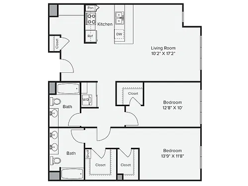 Floor plan 2 Bed 2 Bath - 2E