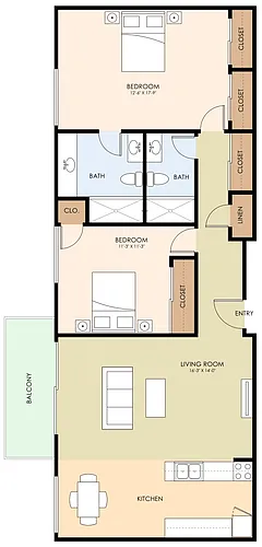 Floor plan Large 2 Bedroom 2 Bath