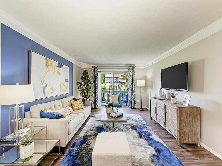Living Room with Hardwood Style Flooring