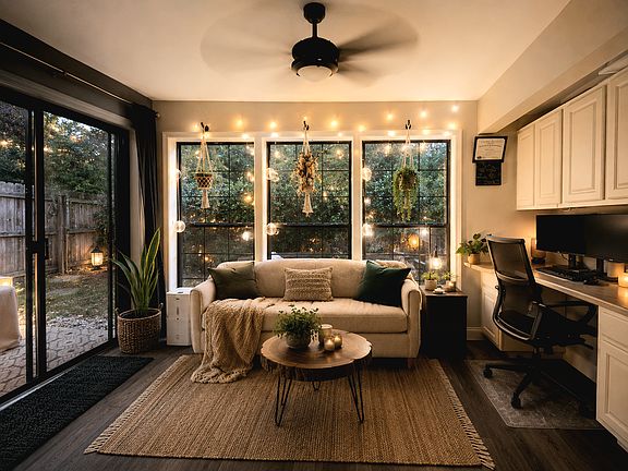 Sunroom/ office with a sliding door exit to the private patio/fenced in backyard.