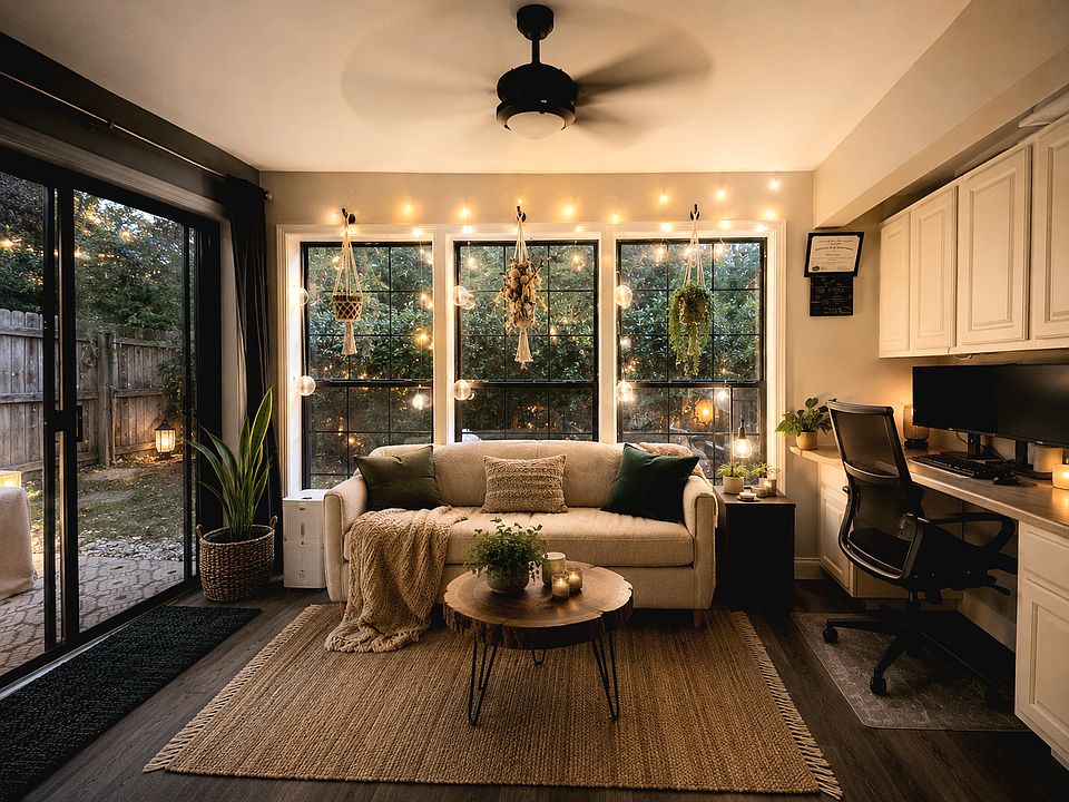 Sunroom/ office with a sliding door exit to the private patio/fenced in backyard.