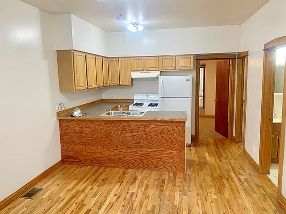 Hardwood floors in the updated kitchen