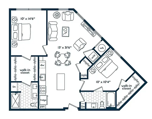 Floor plan Two Bedroom Two Bath (1093 SF)