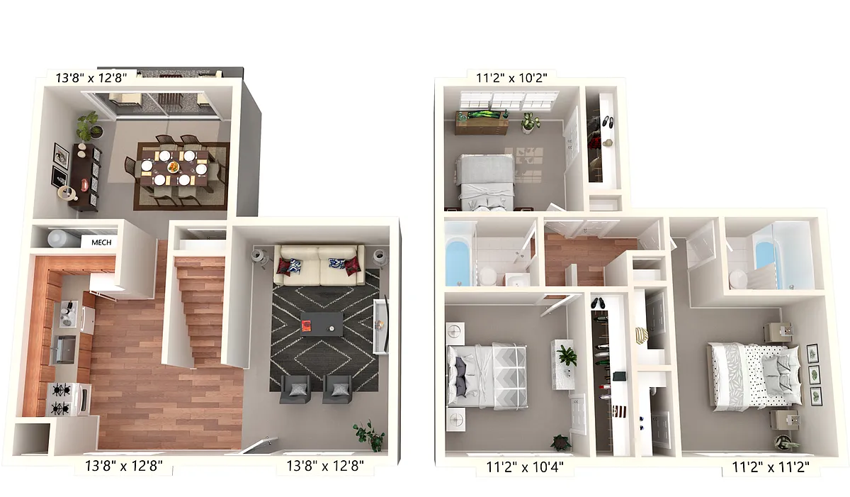Floor plan Three Bedroom/Two Bath TH