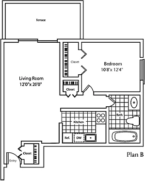 Floor plan 1 Bedroom 1 Bathroom B without Balcony