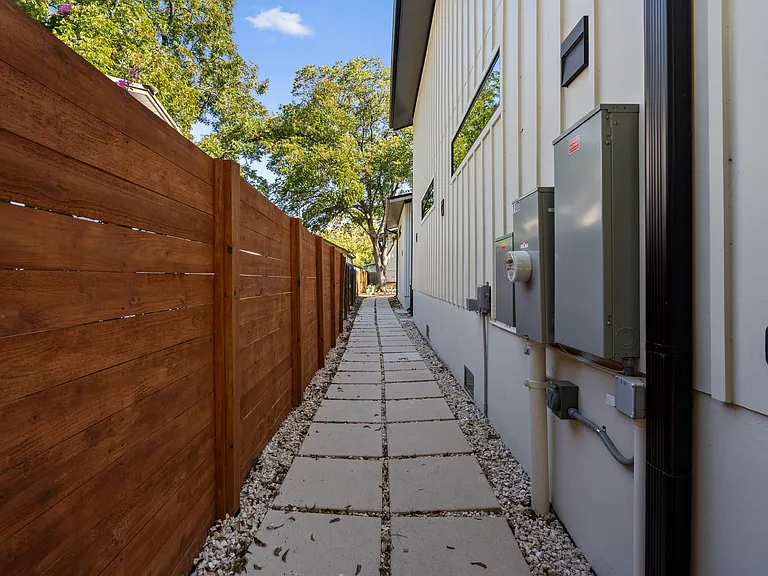 Lit walkway to the casita.