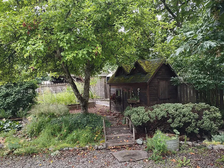 Playhouse and raised beds