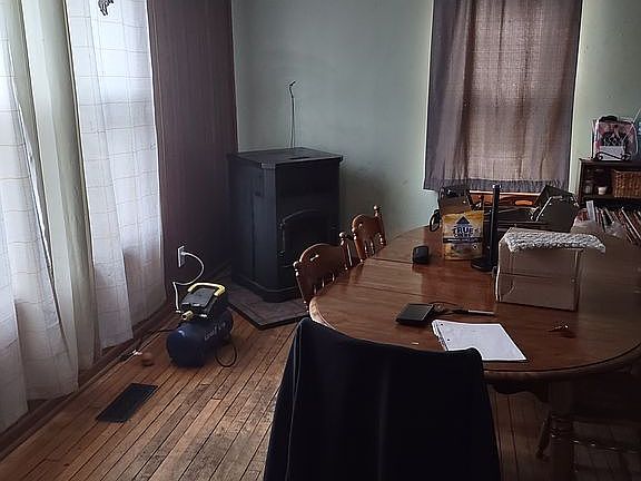 Pellet stove in dining room