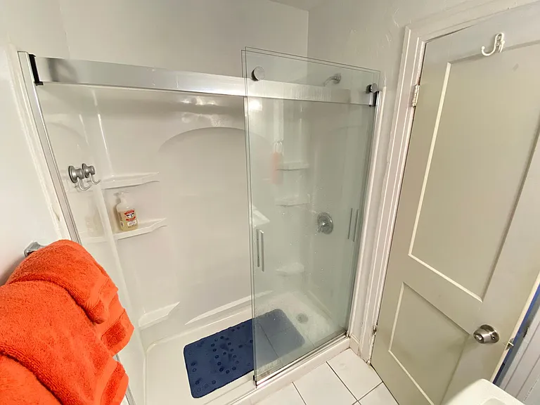 Bathroom with sliding glass doors