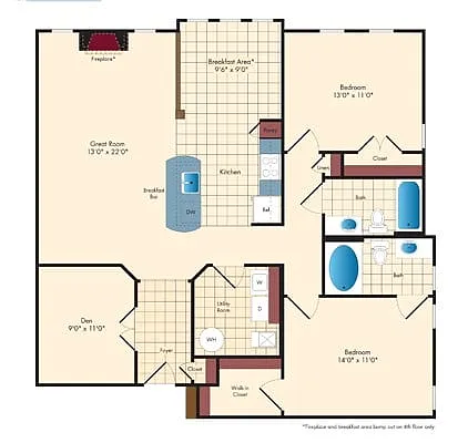 Floor plan 2 Bed/2 Bath w/Den