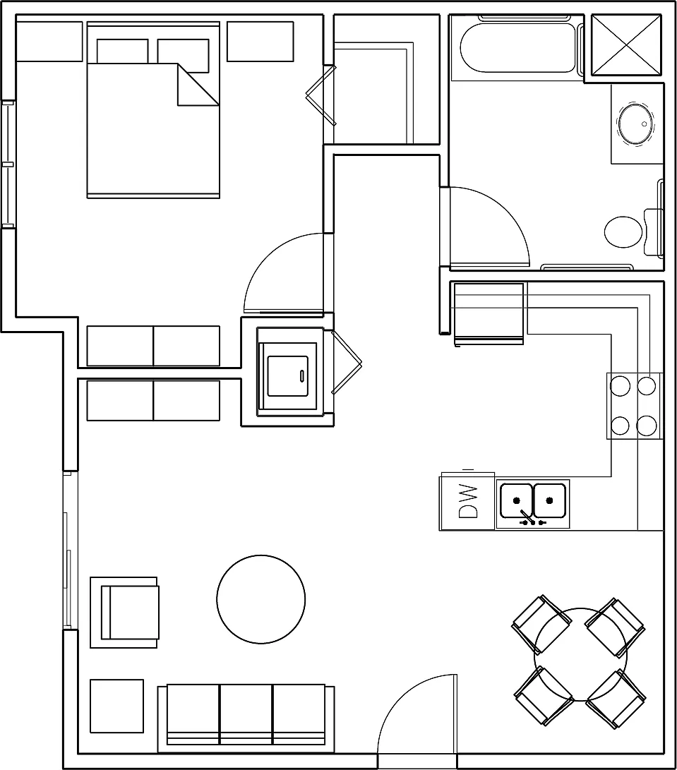 Floor plan 1 Bed 1 Bath (A1A)