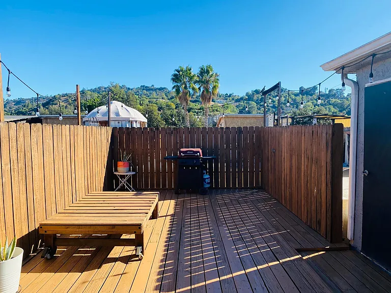 Private 400 sq ft. rooftop balcony with views of the Hollywood Hills.