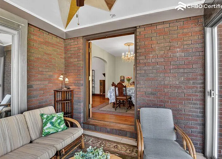 On porch looking into dining room