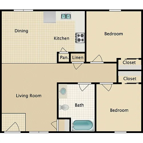 Floor plan 2BR 1 BA